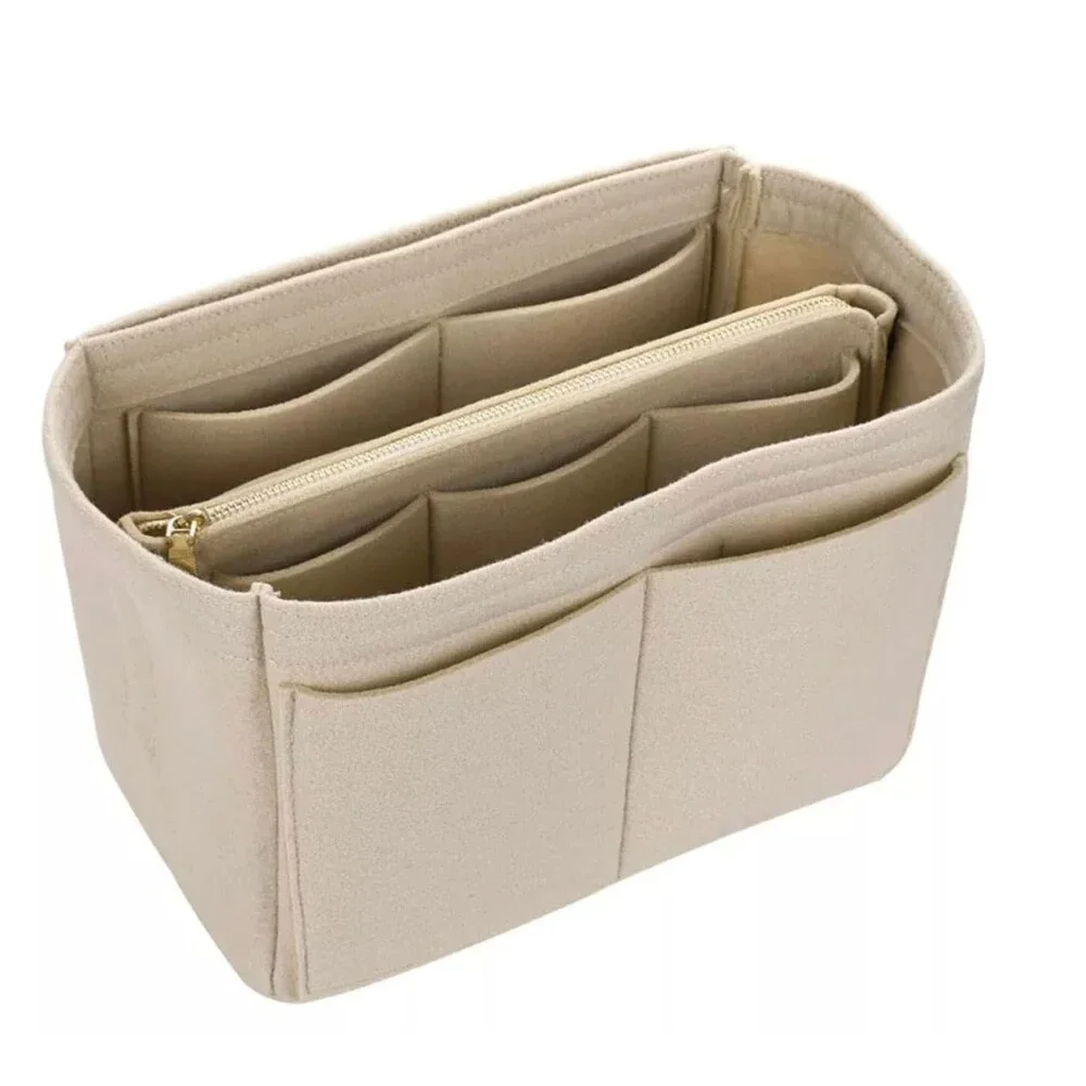 Felt Tote Organizer Insert with Zipper Pouch, 12-Pocket Handbag Organizer